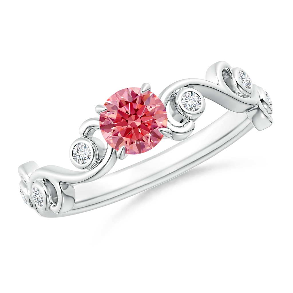 4.5mm Labgrown Lab-Grown Fancy Intense Pink and White Diamond Ivy Scroll Ring in P950 Platinum