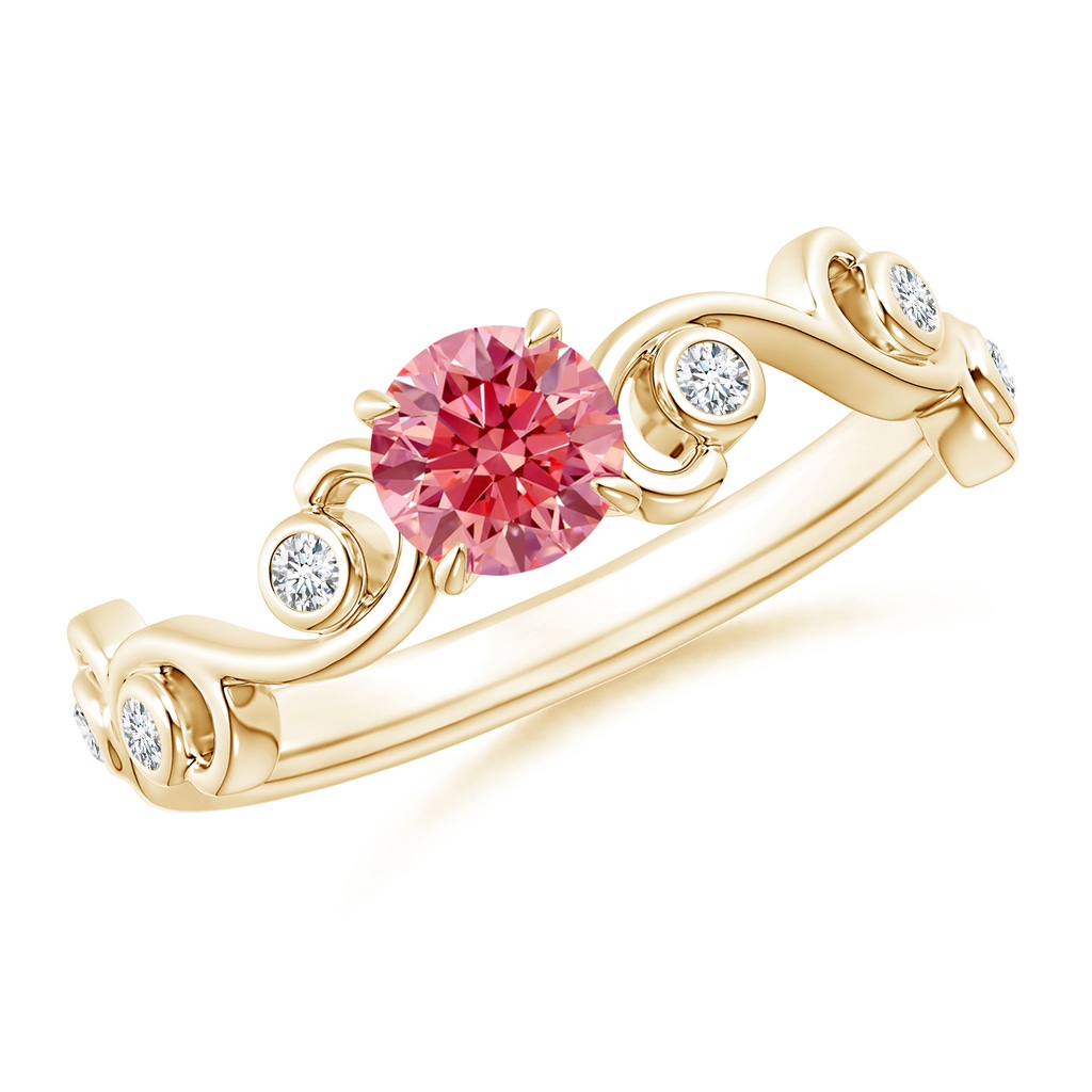 4.5mm Labgrown Lab-Grown Fancy Intense Pink and White Diamond Ivy Scroll Ring in Yellow Gold