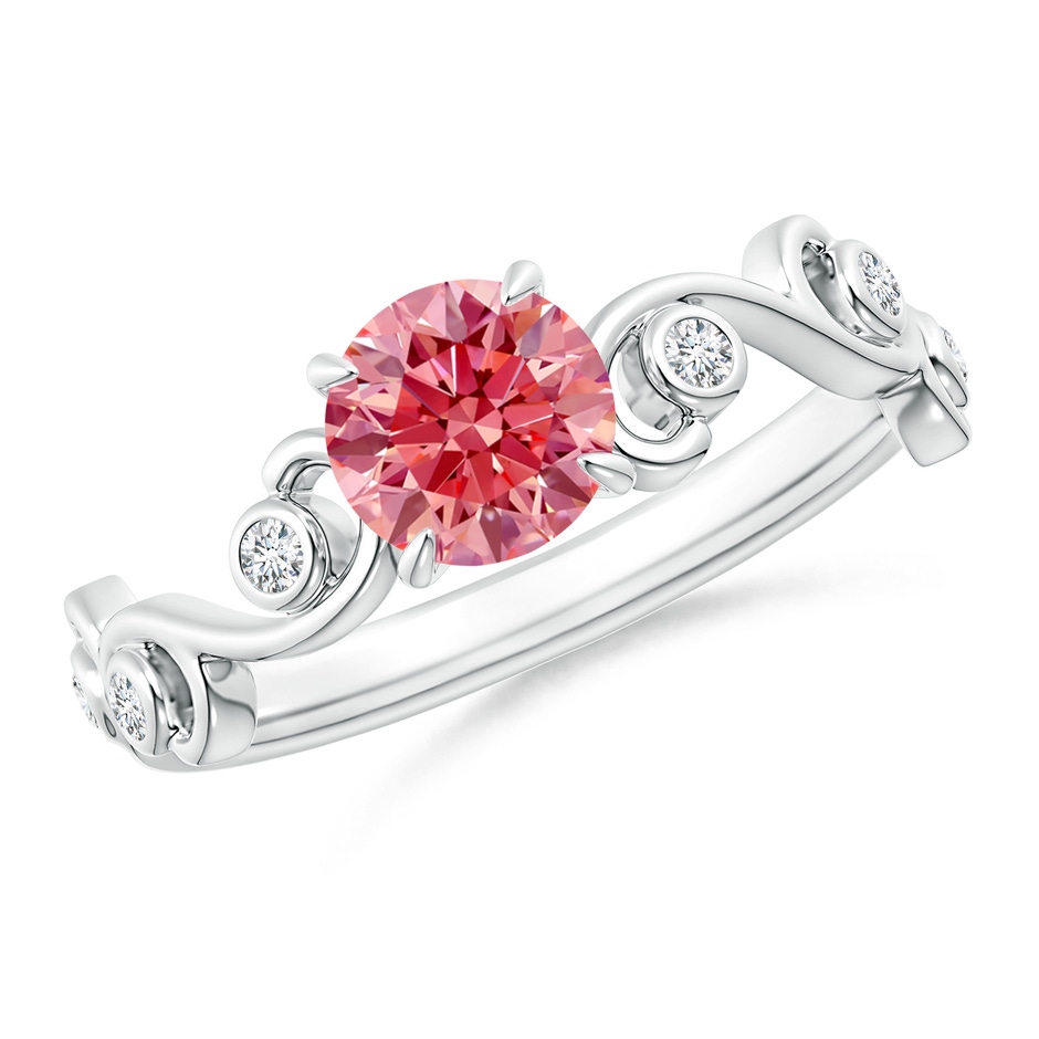 5.4mm Labgrown Lab-Grown Fancy Intense Pink and White Diamond Ivy Scroll Ring in White Gold 