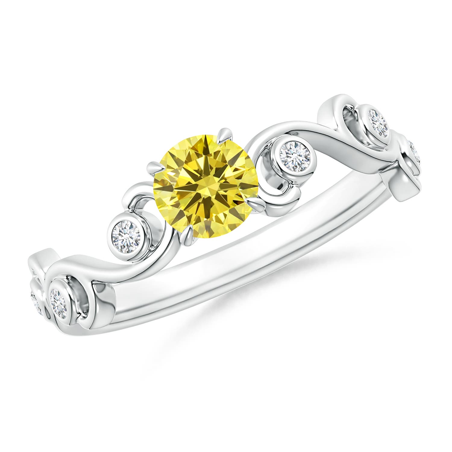 4.5mm Labgrown Lab-Grown Fancy Intense Yellow and White Diamond Ivy Scroll Ring in 18K White Gold