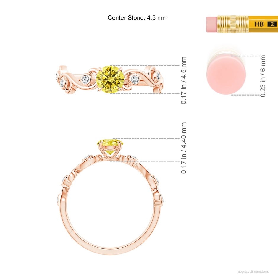 4.5mm Labgrown Lab-Grown Fancy Intense Yellow and White Diamond Ivy Scroll Ring in Rose Gold ruler