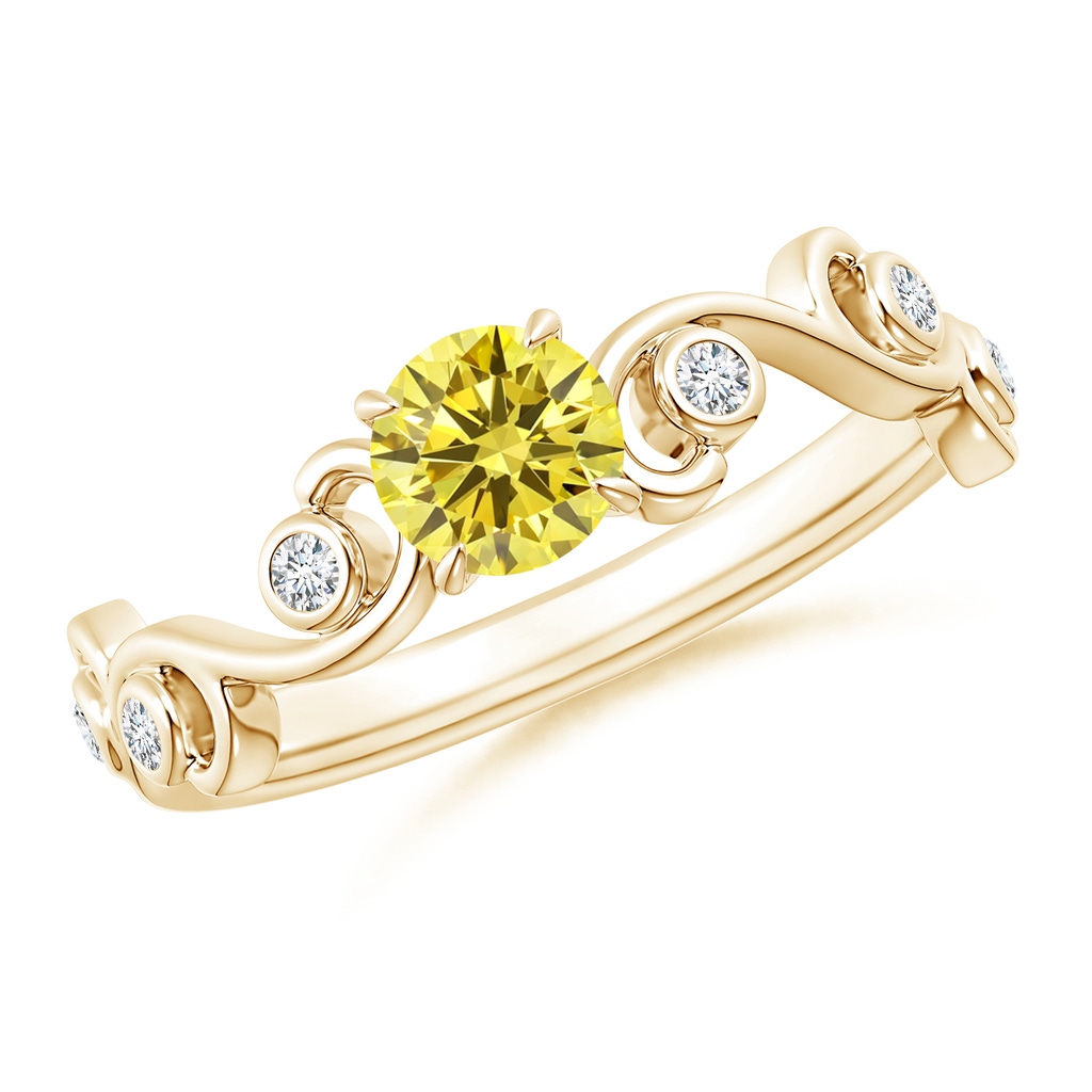 4.5mm Labgrown Lab-Grown Fancy Intense Yellow and White Diamond Ivy Scroll Ring in Yellow Gold