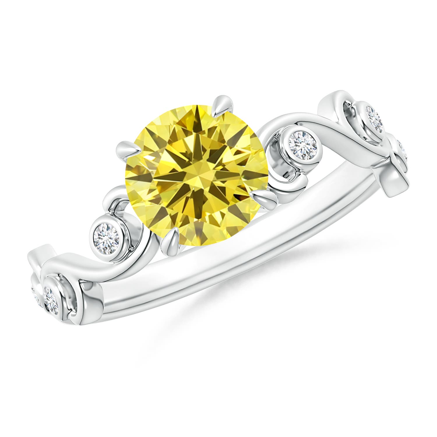 6.1mm Labgrown Lab-Grown Fancy Intense Yellow and White Diamond Ivy Scroll Ring in White Gold
