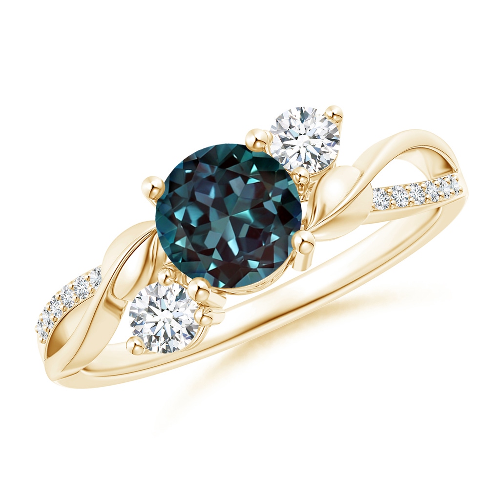 6mm Labgrown Lab-Grown Alexandrite and Diamond Twisted Vine Ring in Yellow Gold