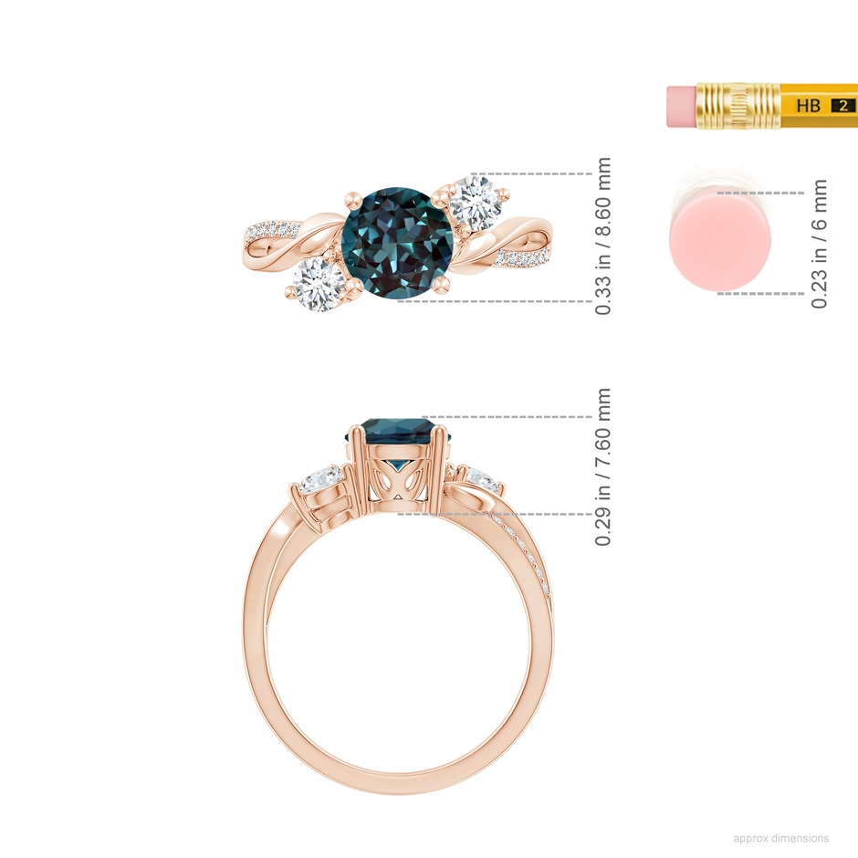 7mm Labgrown Lab-Grown Alexandrite and Diamond Twisted Vine Ring in 18K Rose Gold ruler