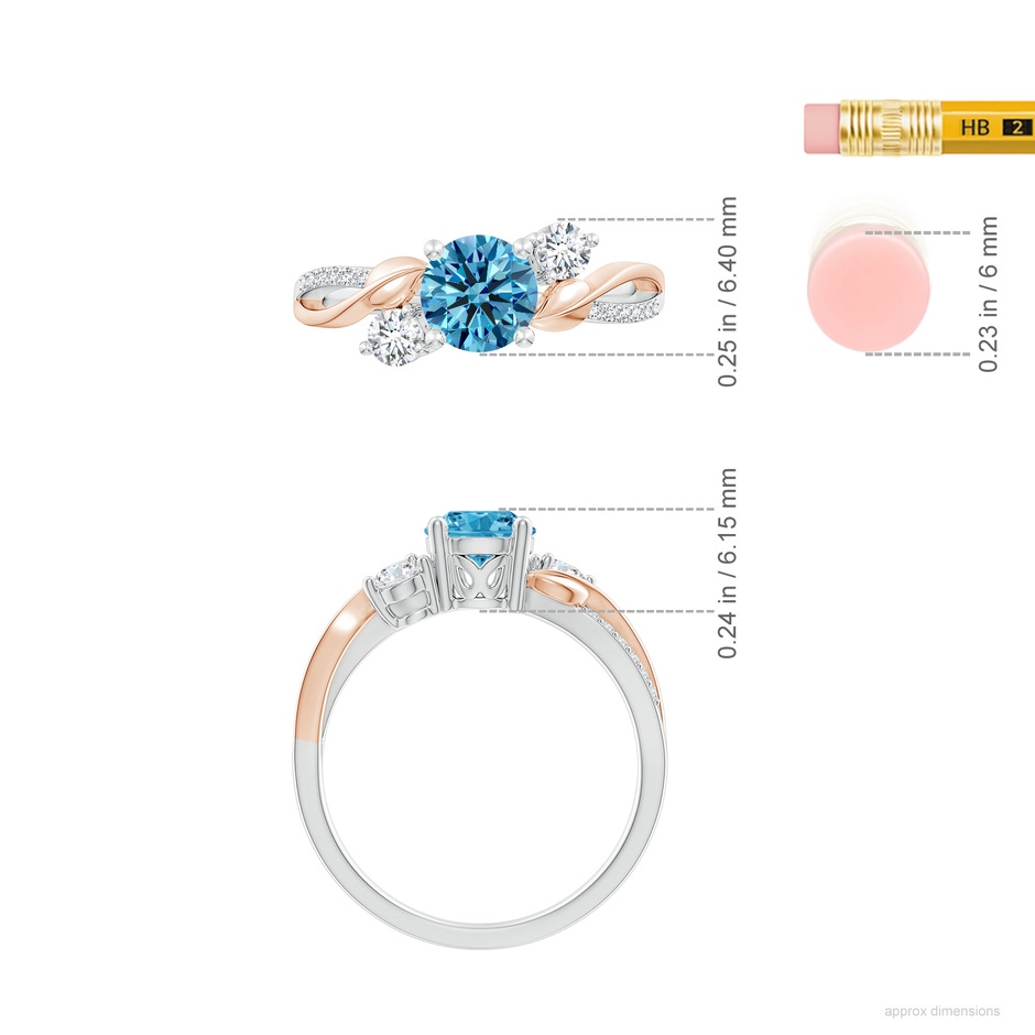 6mm Labgrown Lab-Grown Fancy Intense Blue and White Diamond Twisted Vine Ring in 18K White Gold 18K Rose Gold ruler