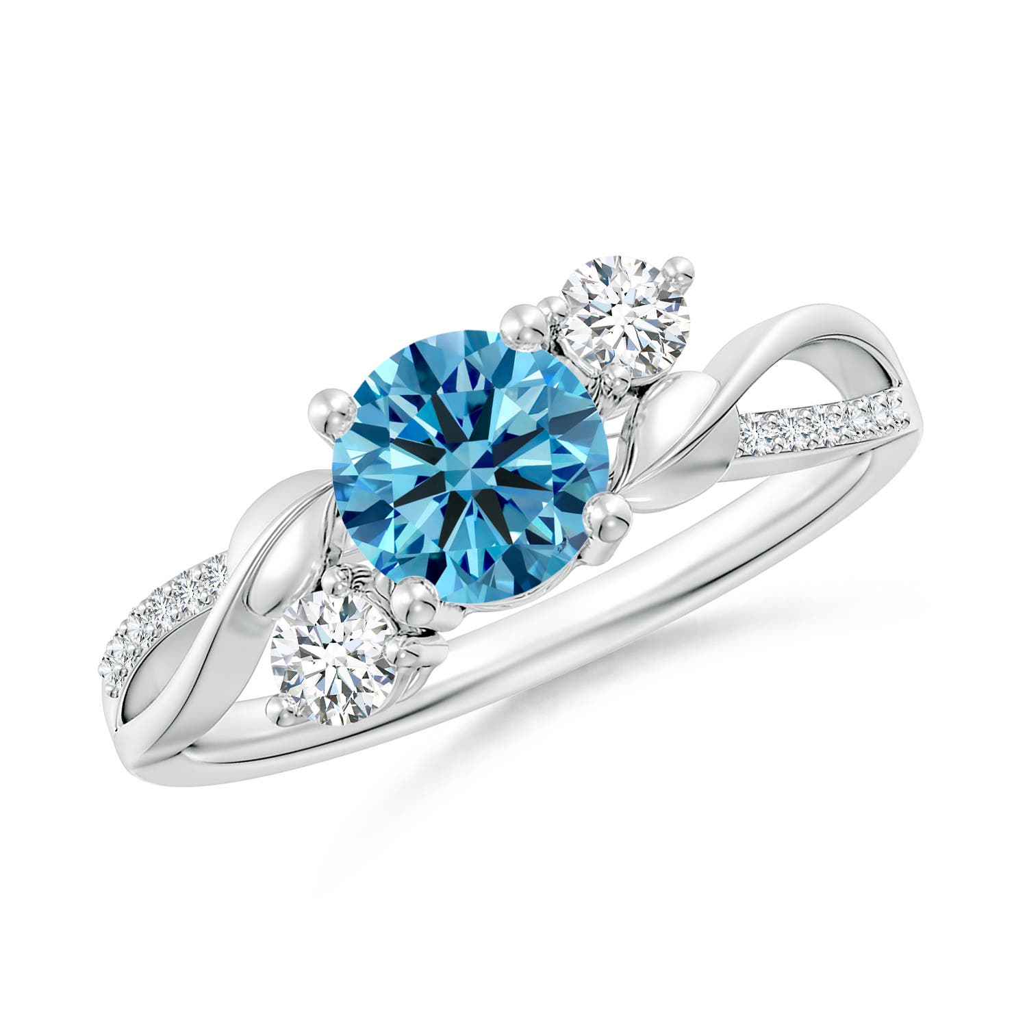 6mm Labgrown Lab-Grown Fancy Intense Blue and White Diamond Twisted Vine Ring in 18K White Gold