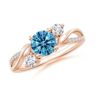 6mm Labgrown Lab-Grown Fancy Intense Blue and White Diamond Twisted Vine Ring in 9K Rose Gold