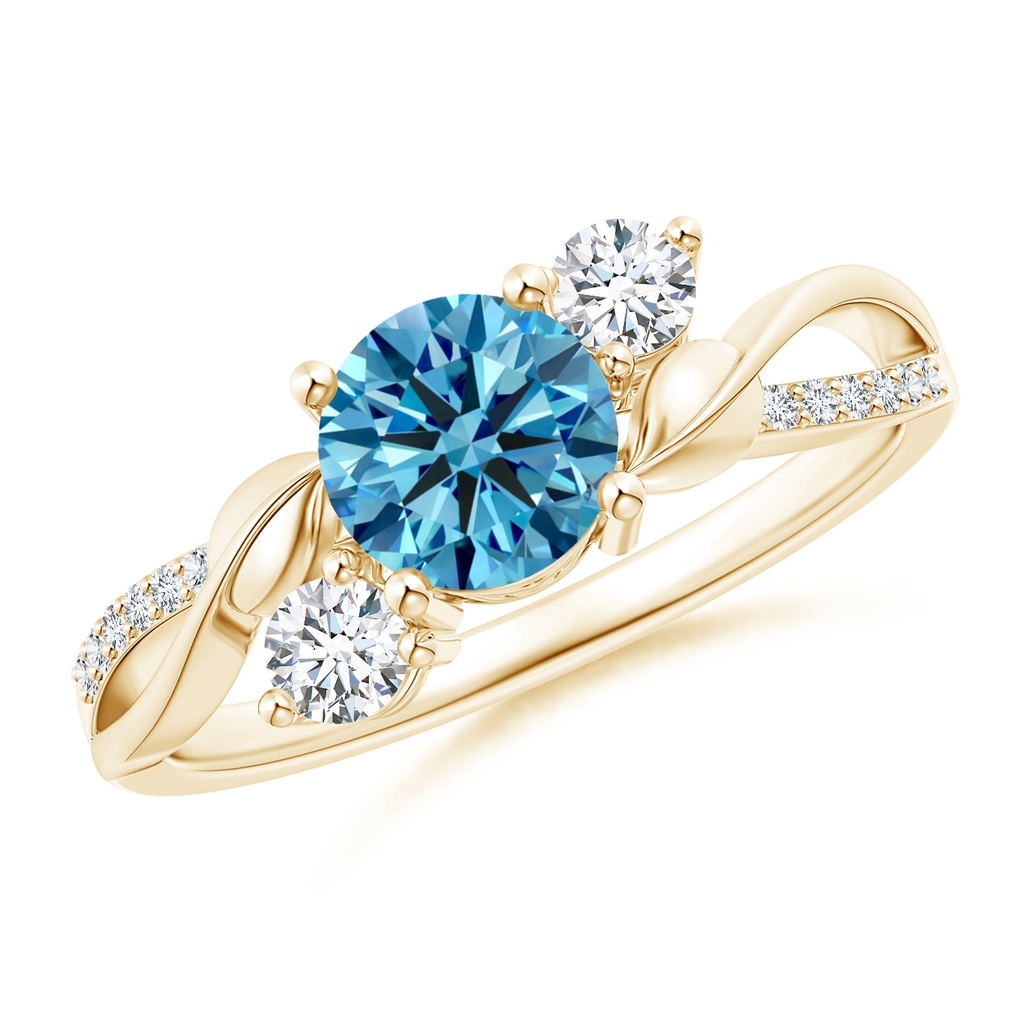 6mm Labgrown Lab-Grown Fancy Intense Blue and White Diamond Twisted Vine Ring in Yellow Gold