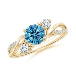 Three Stone Yellow Gold Lab Grown Blue Diamond Rings