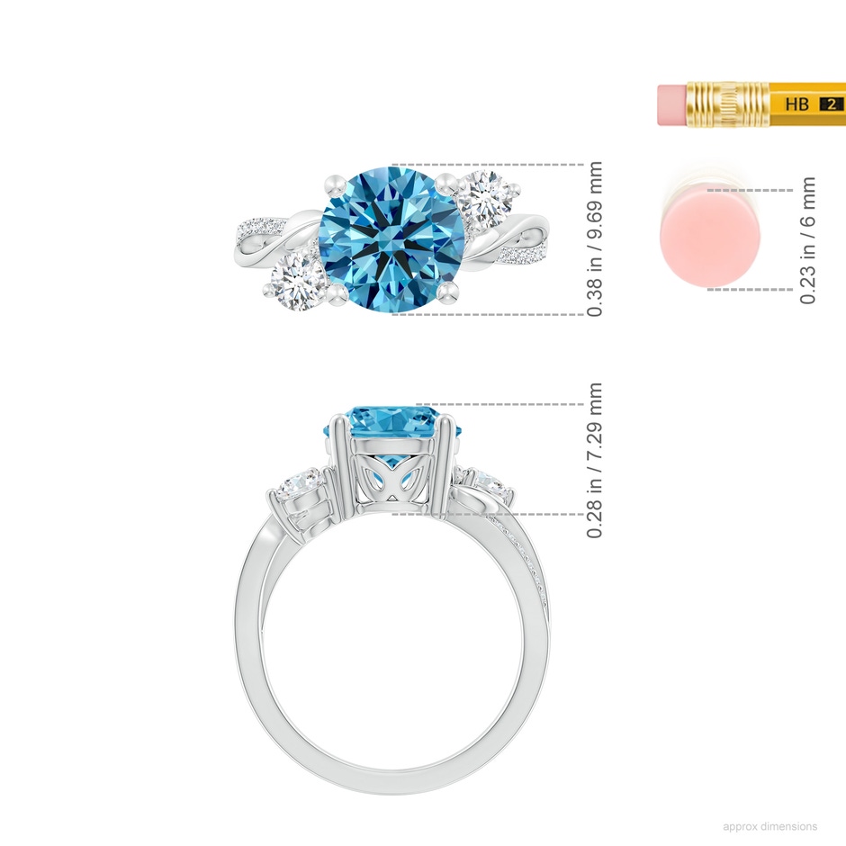 9.2mm Labgrown Lab-Grown Fancy Intense Blue and White Diamond Twisted Vine Ring in P950 Platinum ruler