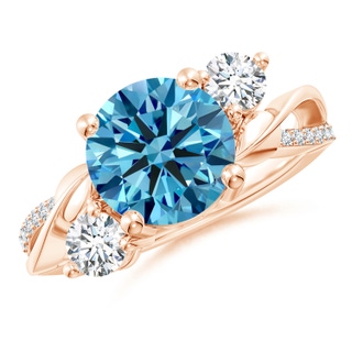 9.2mm Labgrown Lab-Grown Fancy Intense Blue and White Diamond Twisted Vine Ring in Rose Gold