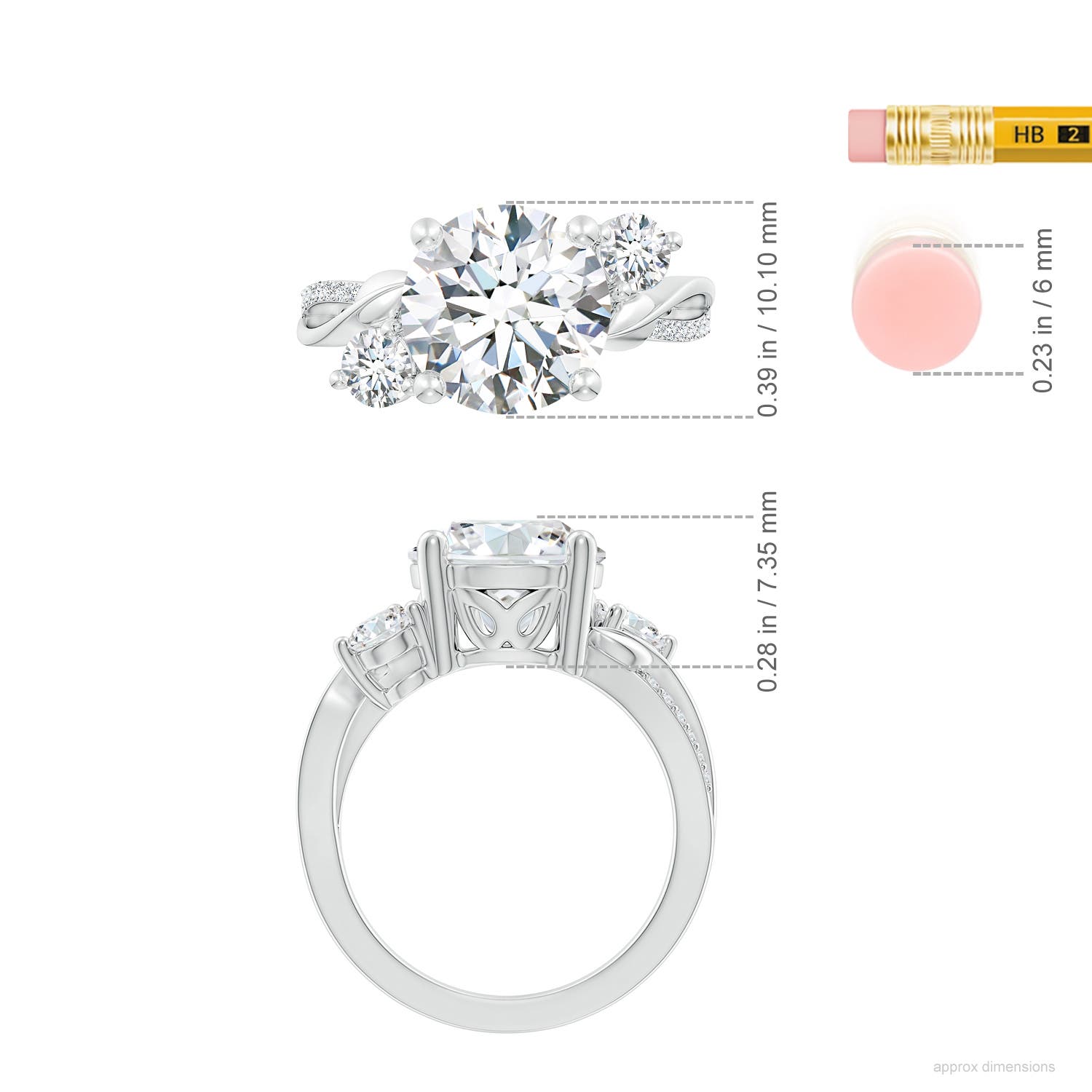 10.1mm FGVS Lab-Grown Three Stone Diamond Twisted Vine Ring in P950 Platinum - ruler