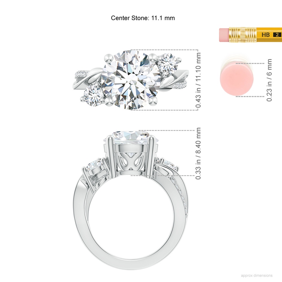 11.1mm FGVS Lab-Grown Three Stone Diamond Twisted Vine Ring in P950 Platinum ruler