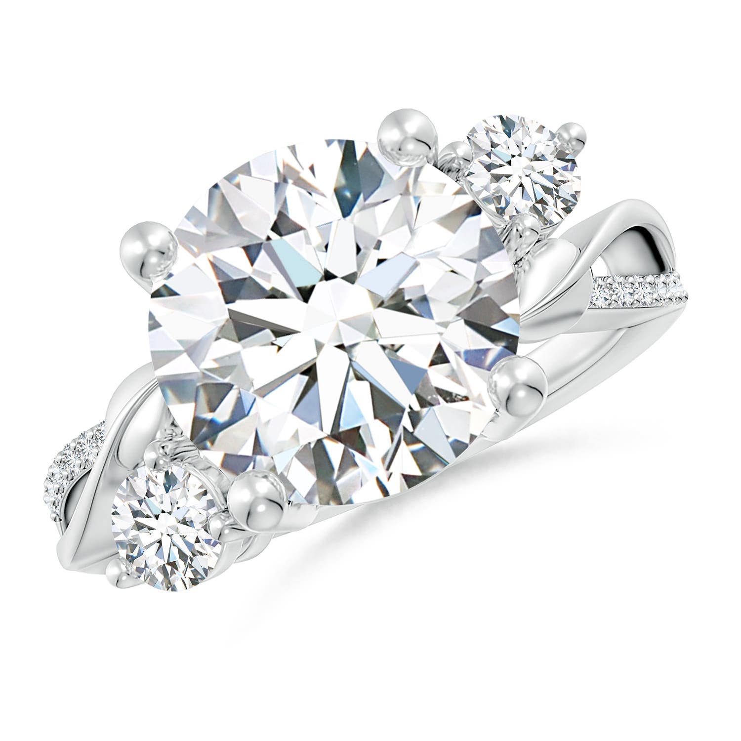 11.1mm FGVS Lab-Grown Three Stone Diamond Twisted Vine Ring in White Gold