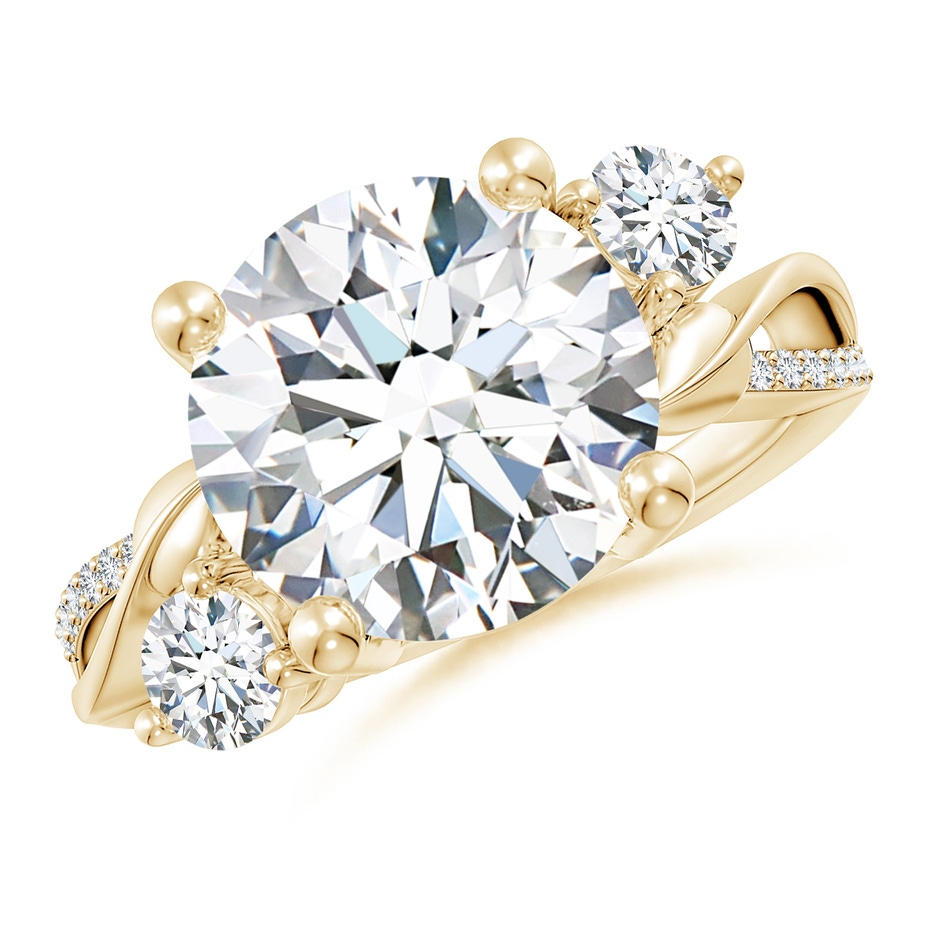 11.1mm FGVS Lab-Grown Three Stone Diamond Twisted Vine Ring in Yellow Gold 