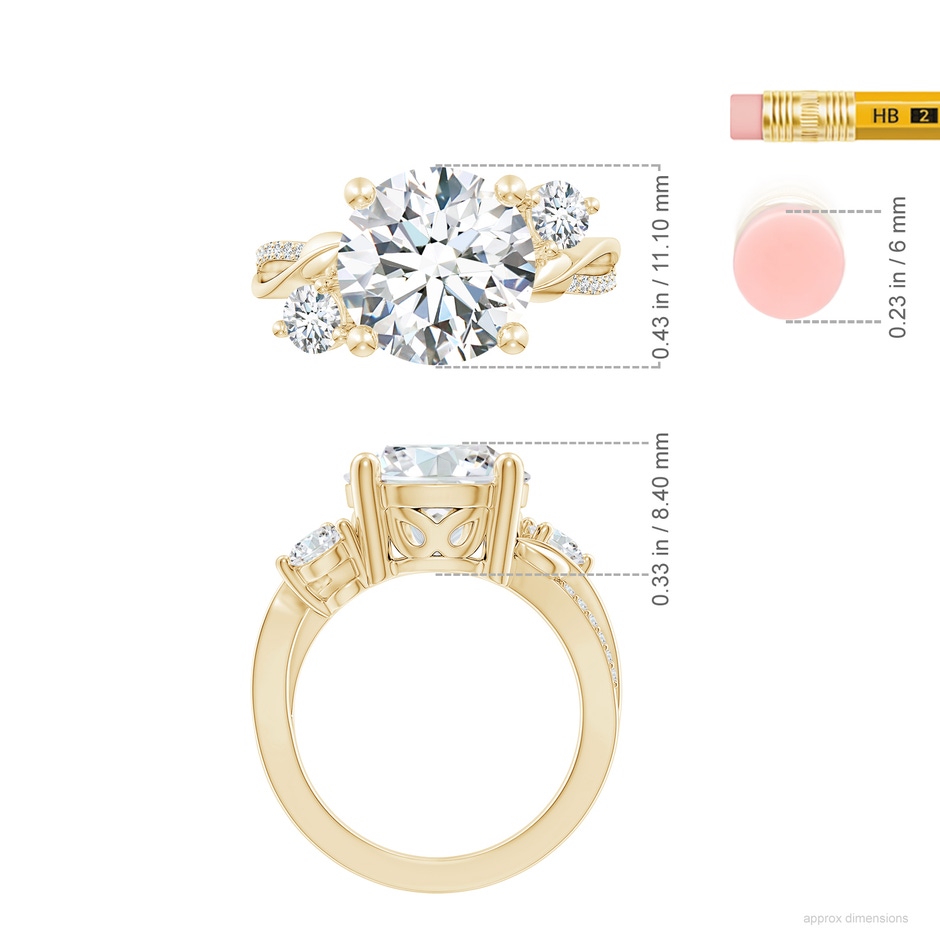 11.1mm FGVS Lab-Grown Three Stone Diamond Twisted Vine Ring in Yellow Gold ruler