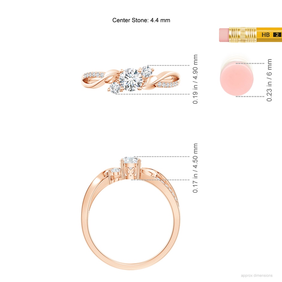 4.4mm FGVS Lab-Grown Three Stone Diamond Twisted Vine Ring in 10K Rose Gold ruler