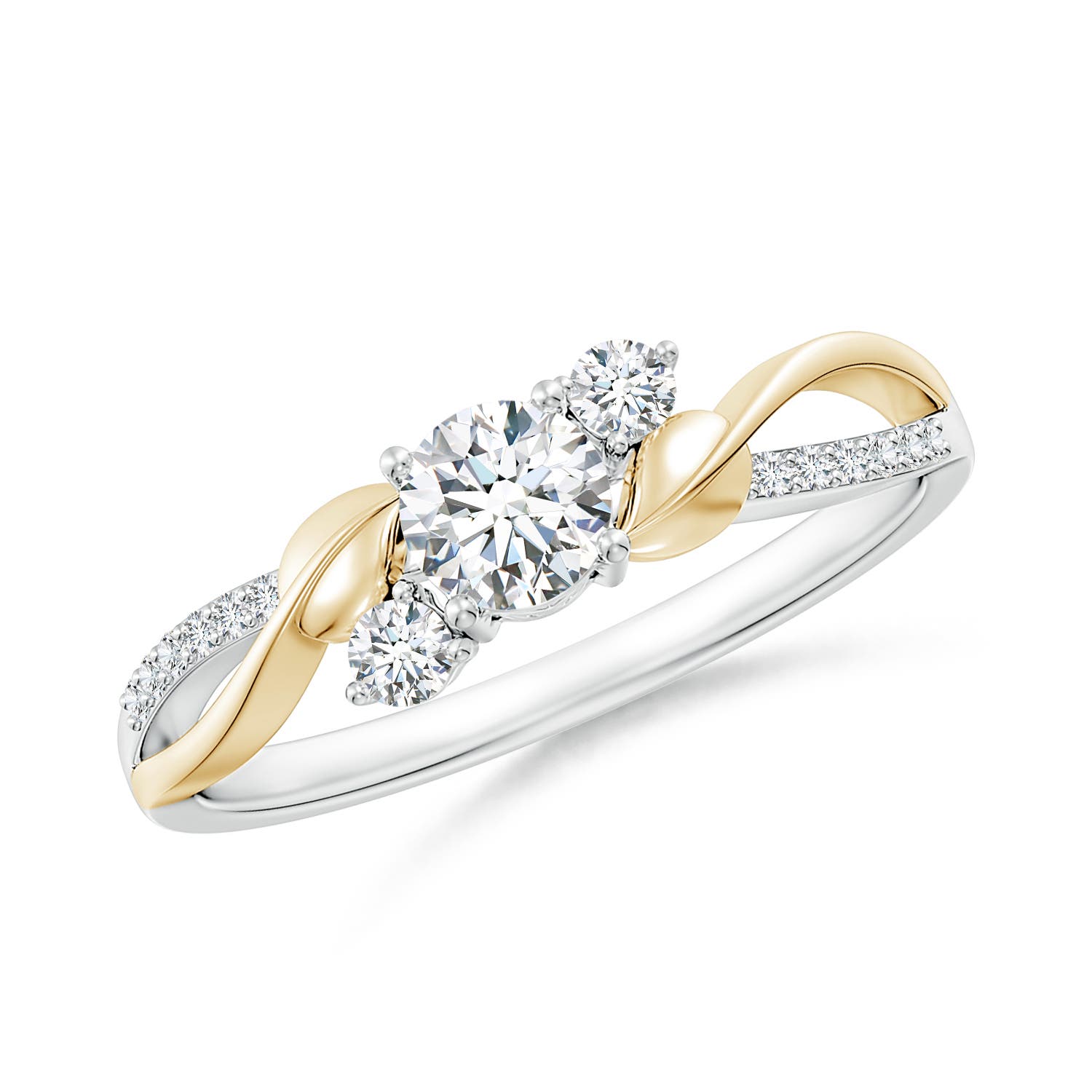4.4mm FGVS Lab-Grown Three Stone Diamond Twisted Vine Ring in 18K White Gold 18K Yellow Gold