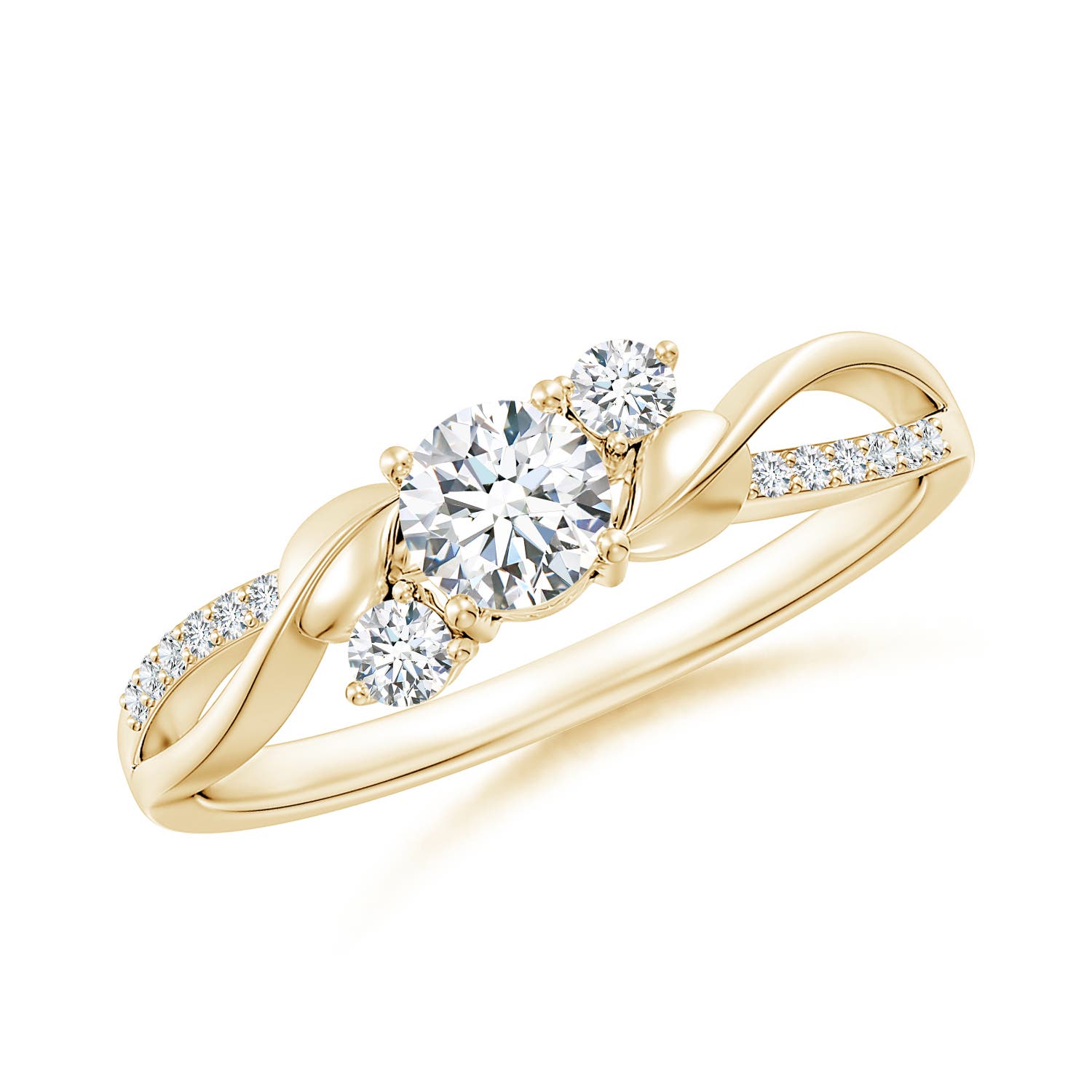 4.4mm FGVS Lab-Grown Three Stone Diamond Twisted Vine Ring in 18K Yellow Gold