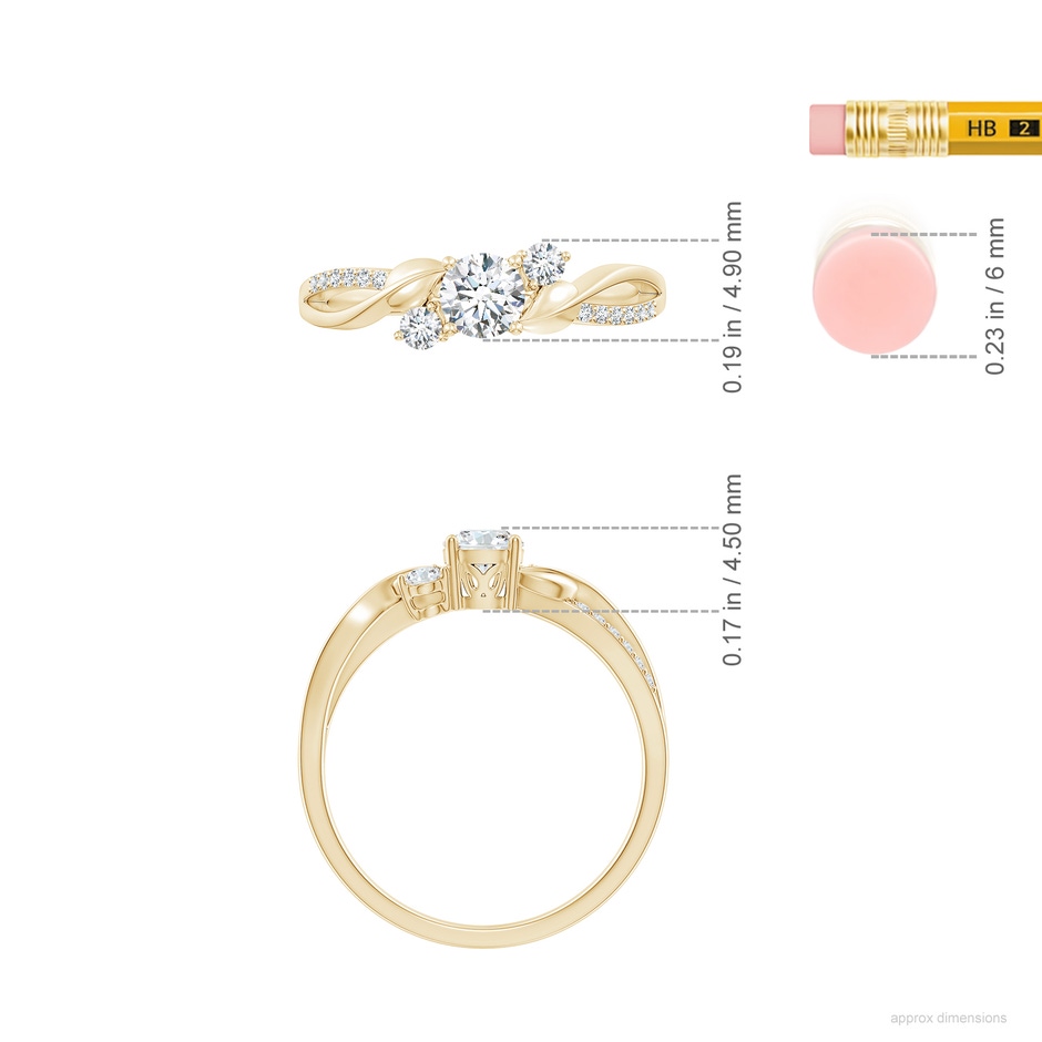 4.4mm FGVS Lab-Grown Three Stone Diamond Twisted Vine Ring in Yellow Gold ruler