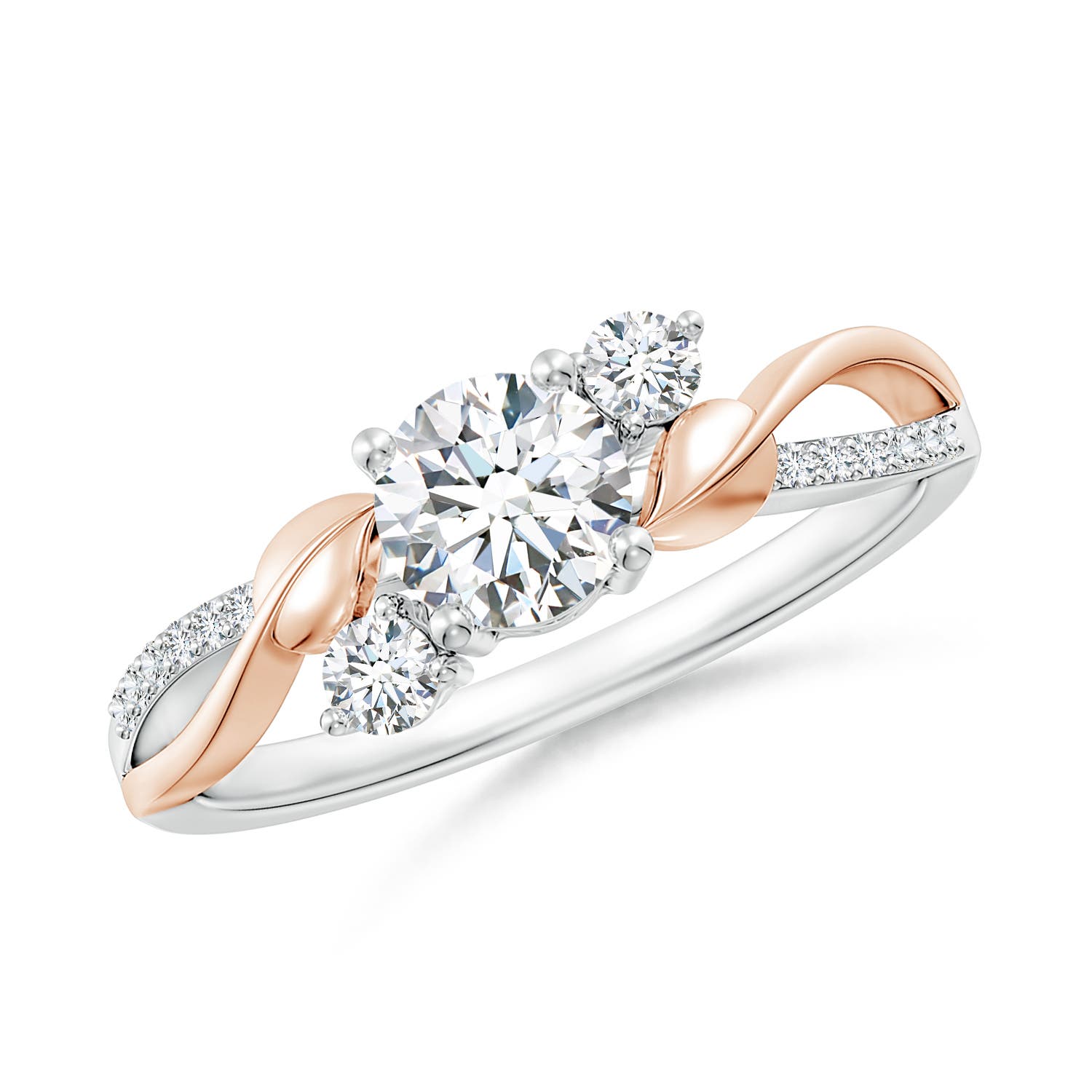 5.3mm FGVS Lab-Grown Three Stone Diamond Twisted Vine Ring in 18K White Gold 18K Rose Gold