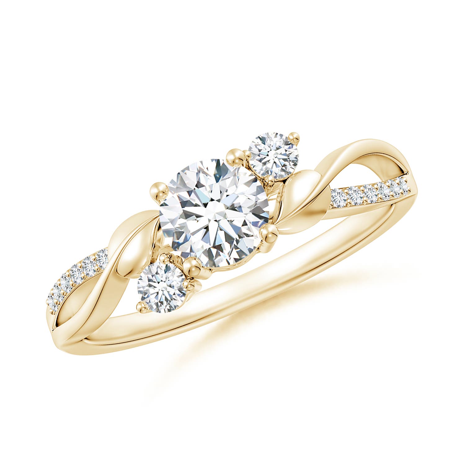 5.3mm FGVS Lab-Grown Three Stone Diamond Twisted Vine Ring in 18K Yellow Gold