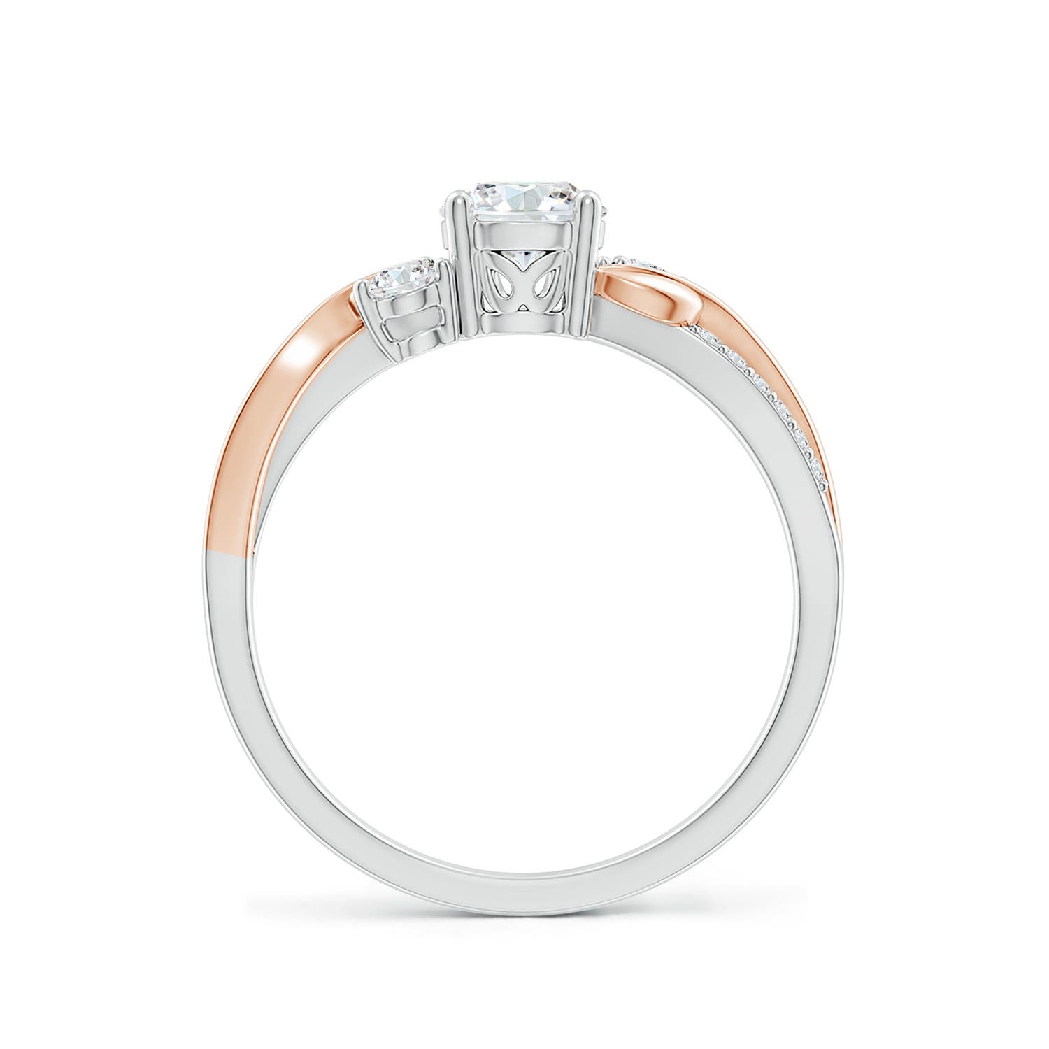 5.3mm FGVS Lab-Grown Three Stone Diamond Twisted Vine Ring in White Gold Rose Gold