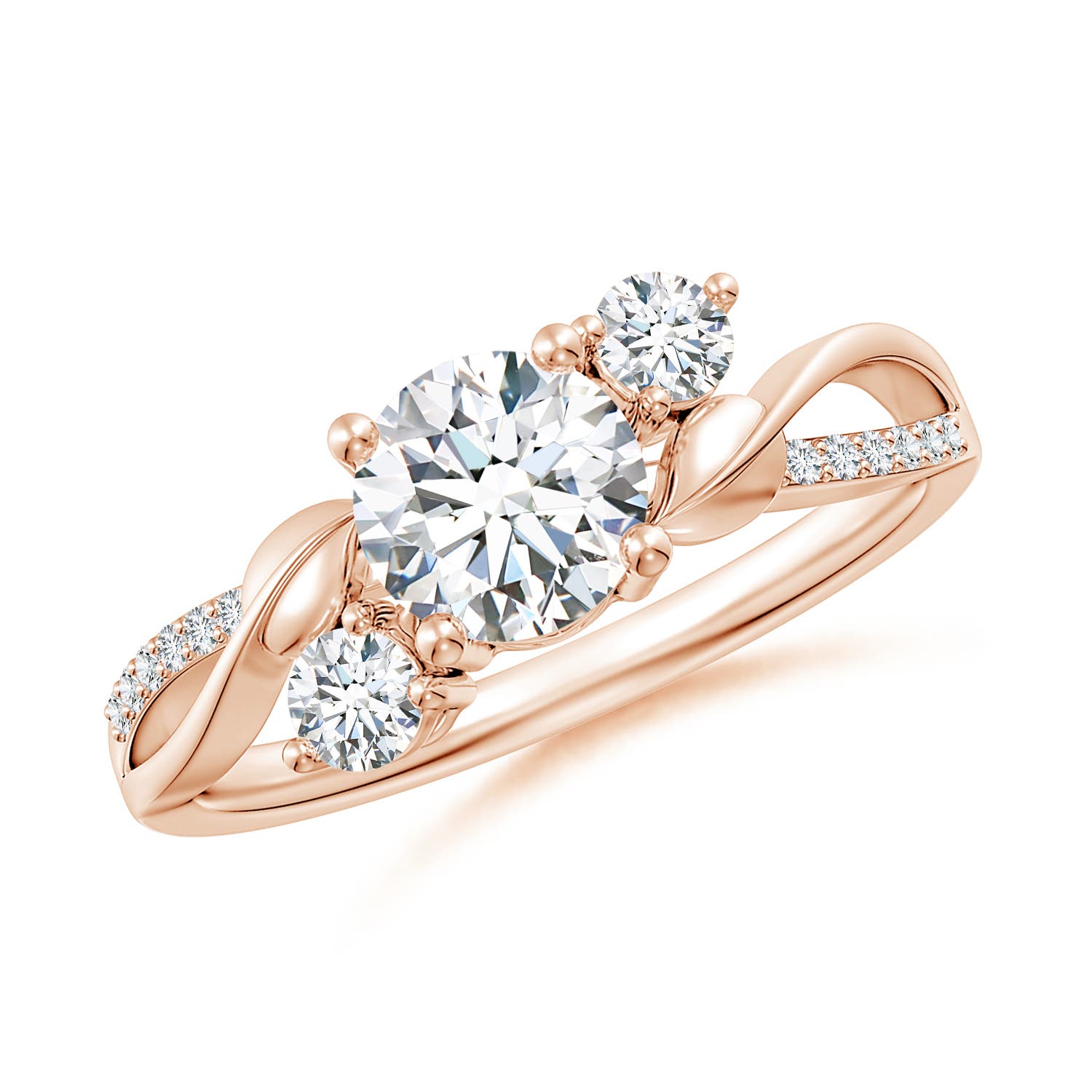 6mm FGVS Lab-Grown Three Stone Diamond Twisted Vine Ring in 18K Rose Gold