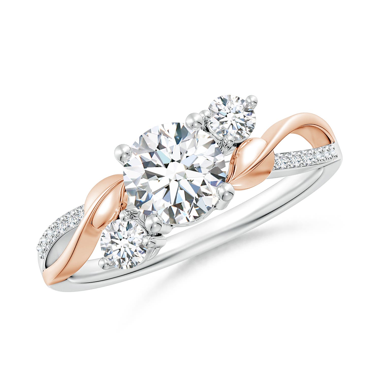 6mm FGVS Lab-Grown Three Stone Diamond Twisted Vine Ring in 18K White Gold 18K Rose Gold