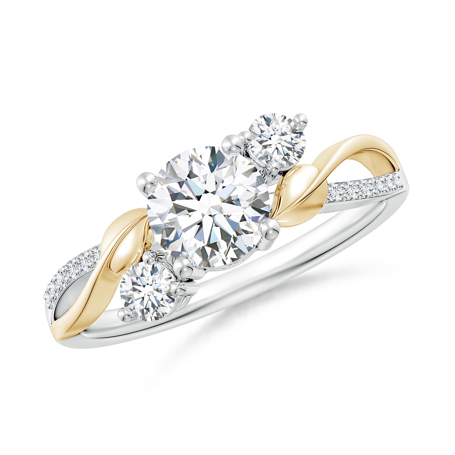 6mm FGVS Lab-Grown Three Stone Diamond Twisted Vine Ring in 18K White Gold 18K Yellow Gold