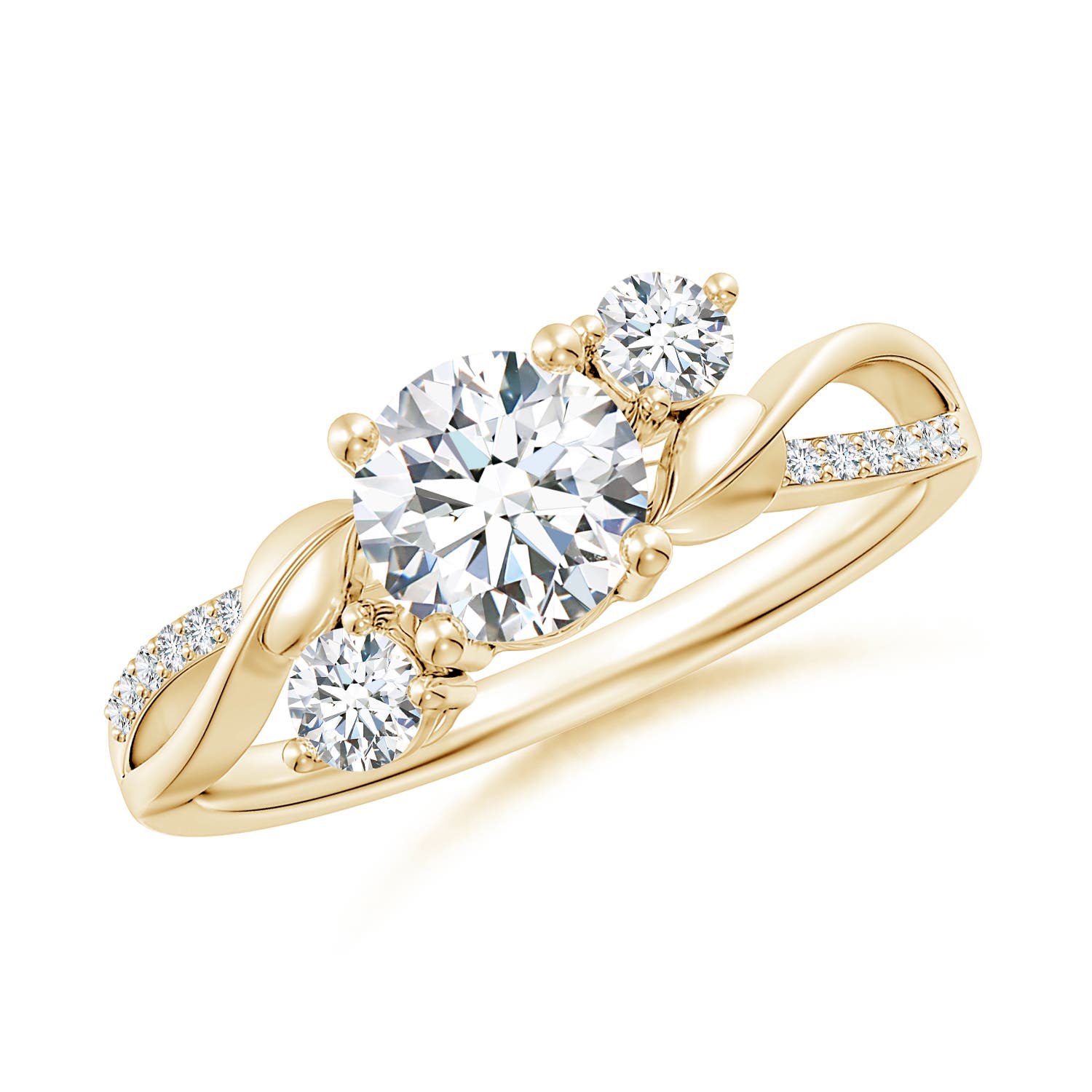 6mm FGVS Lab-Grown Three Stone Diamond Twisted Vine Ring in 18K Yellow Gold