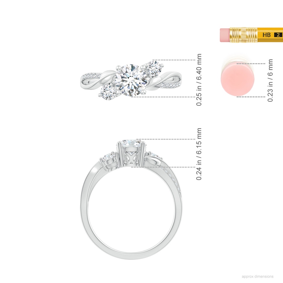 6mm FGVS Lab-Grown Three Stone Diamond Twisted Vine Ring in White Gold ruler