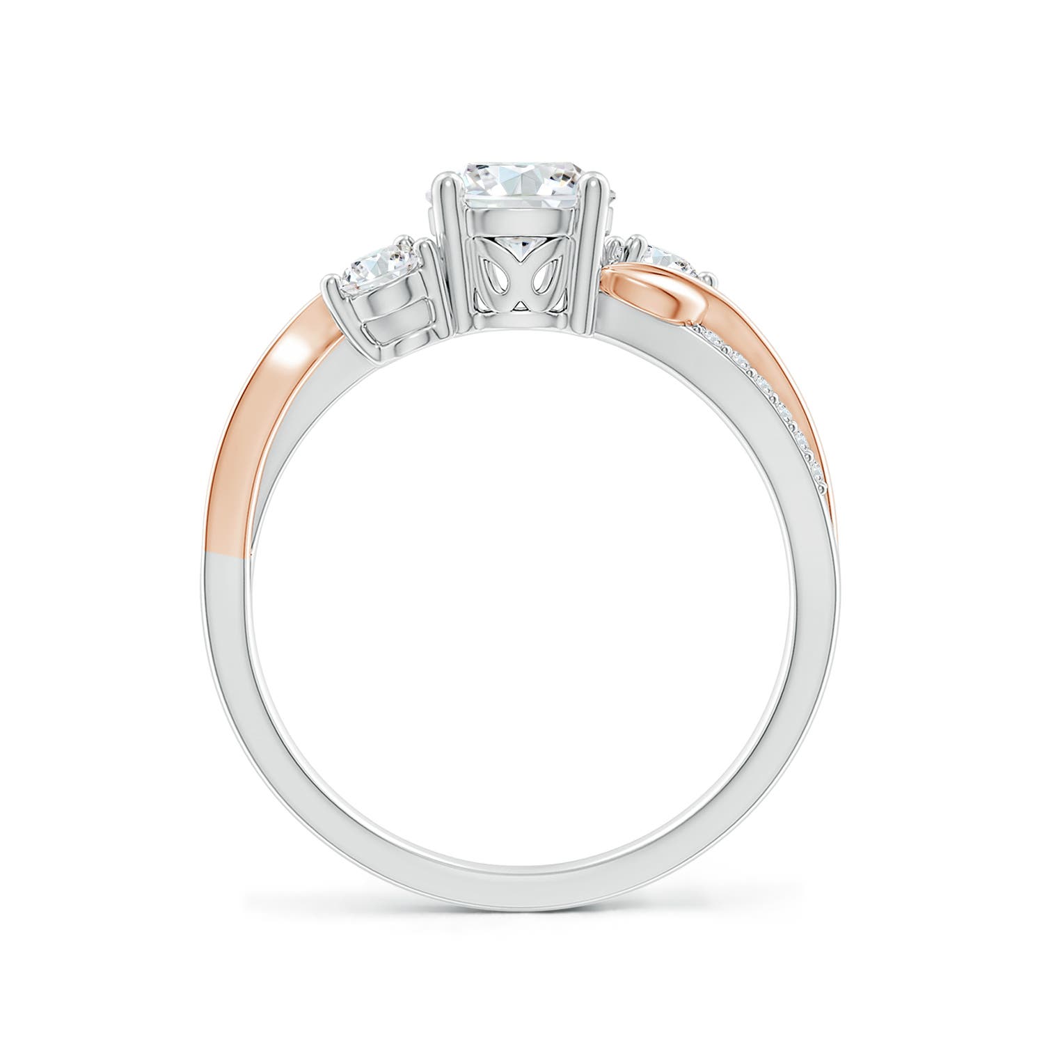 6mm FGVS Lab-Grown Three Stone Diamond Twisted Vine Ring in White Gold Rose Gold