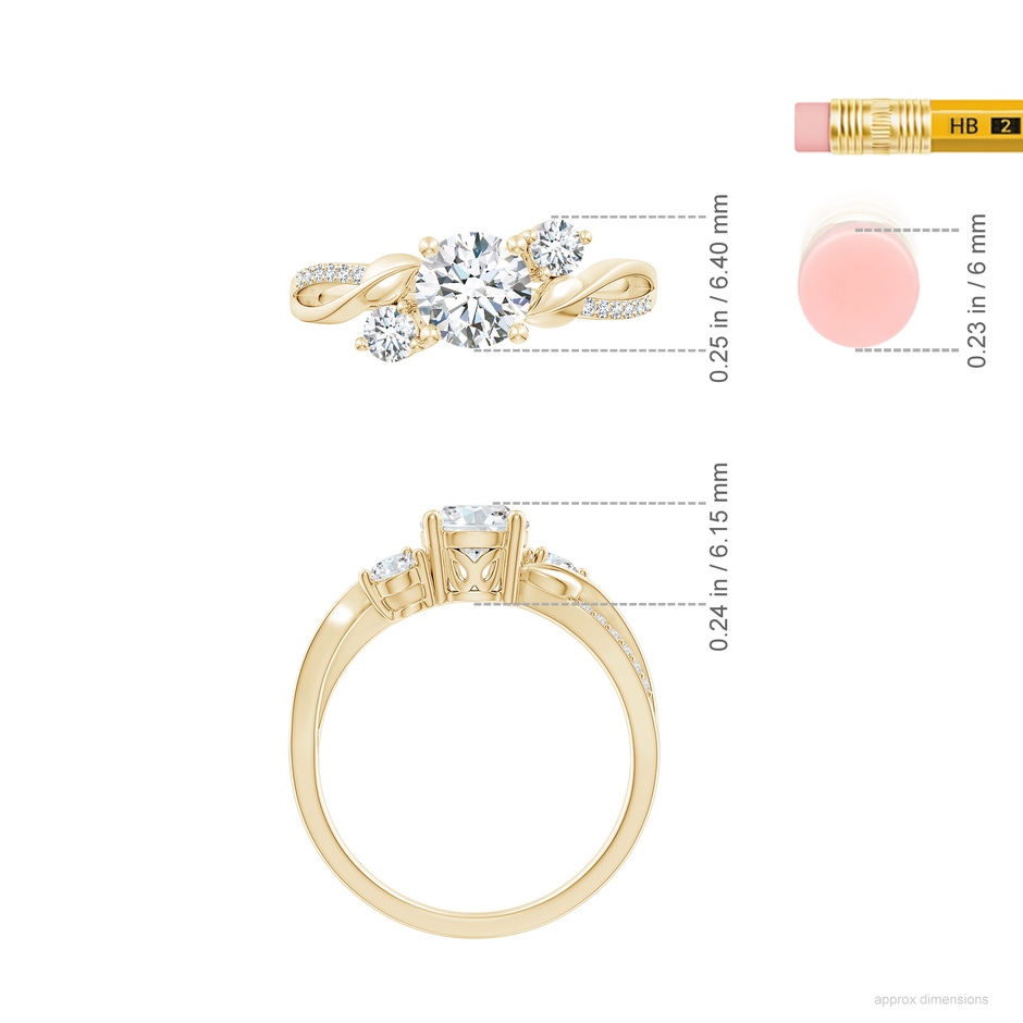 6mm FGVS Lab-Grown Three Stone Diamond Twisted Vine Ring in Yellow Gold ruler