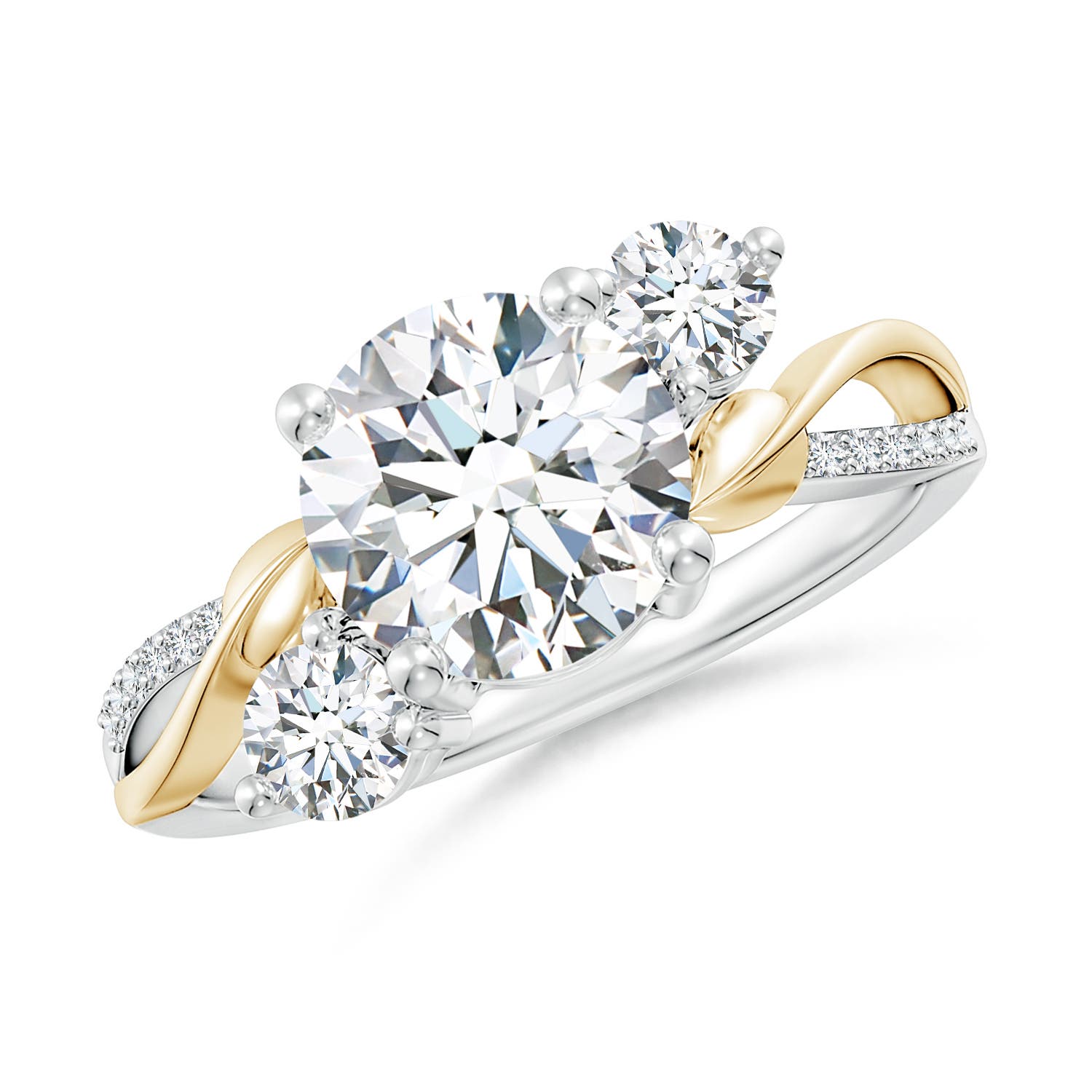 8mm FGVS Lab-Grown Three Stone Diamond Twisted Vine Ring in 18K White Gold 18K Yellow Gold