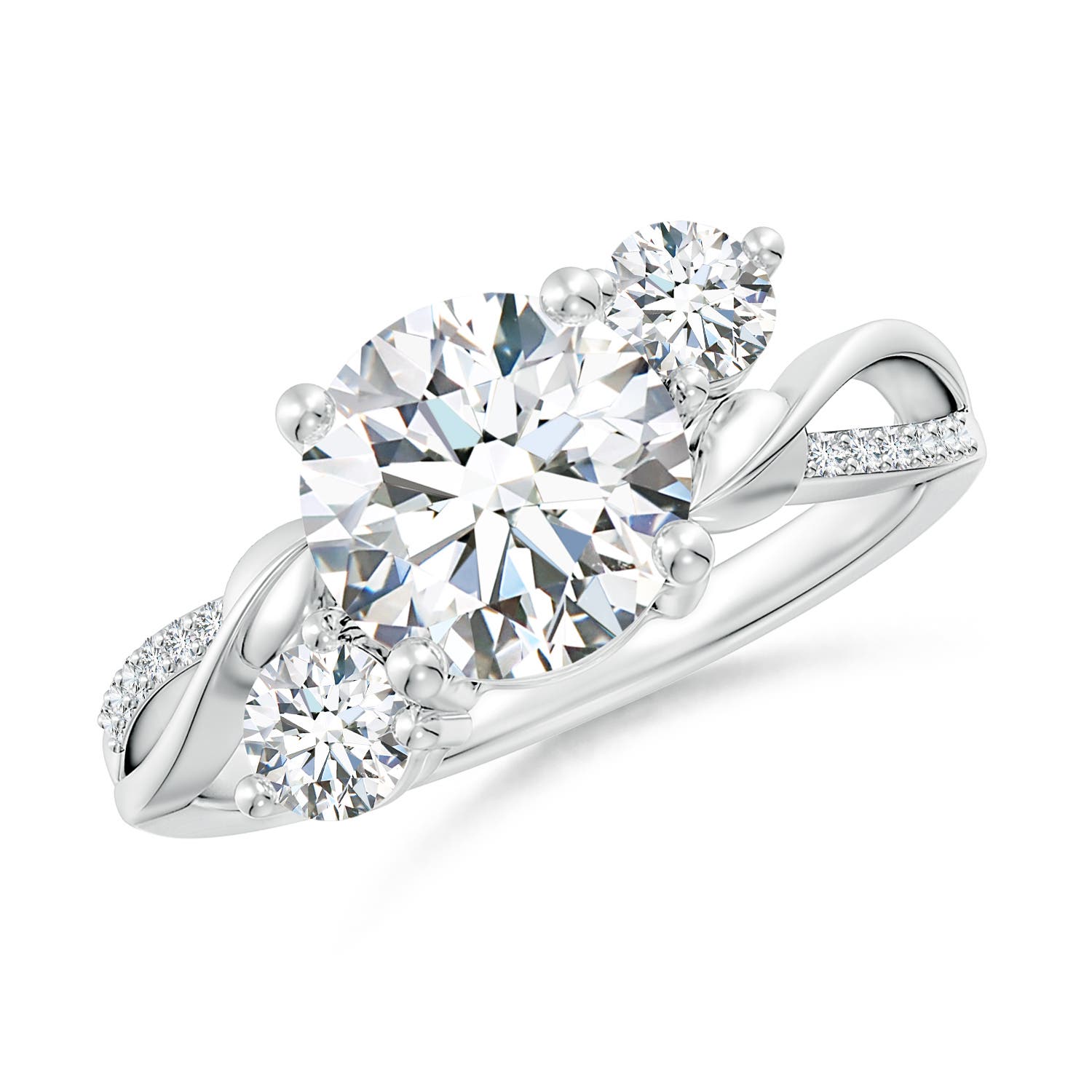 8mm FGVS Lab-Grown Three Stone Diamond Twisted Vine Ring in 18K White Gold