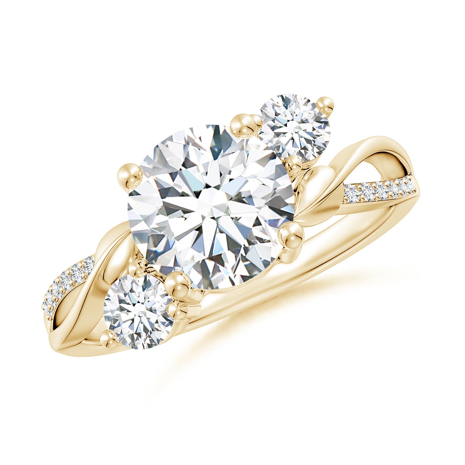 8mm FGVS Lab-Grown Three Stone Diamond Twisted Vine Ring in 18K Yellow Gold