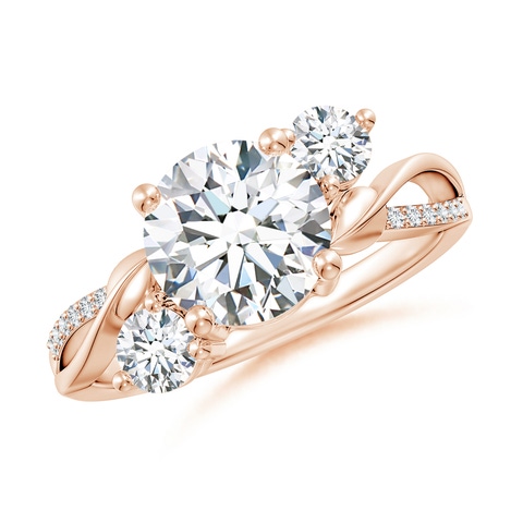 8mm FGVS Lab-Grown Three Stone Diamond Twisted Vine Ring in Rose Gold