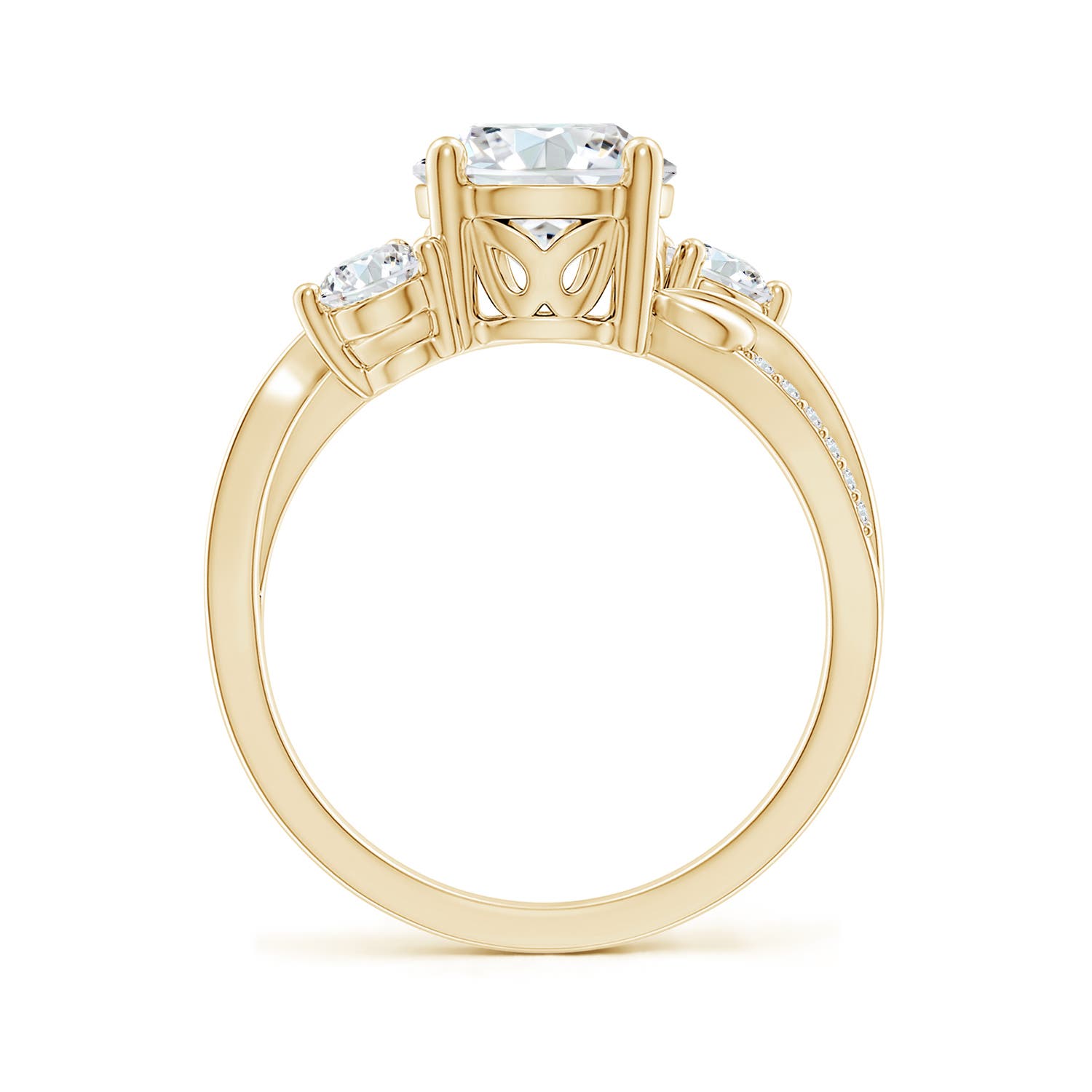 8mm FGVS Lab-Grown Three Stone Diamond Twisted Vine Ring in Yellow Gold