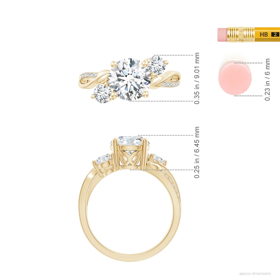 8mm FGVS Lab-Grown Three Stone Diamond Twisted Vine Ring in Yellow Gold ruler