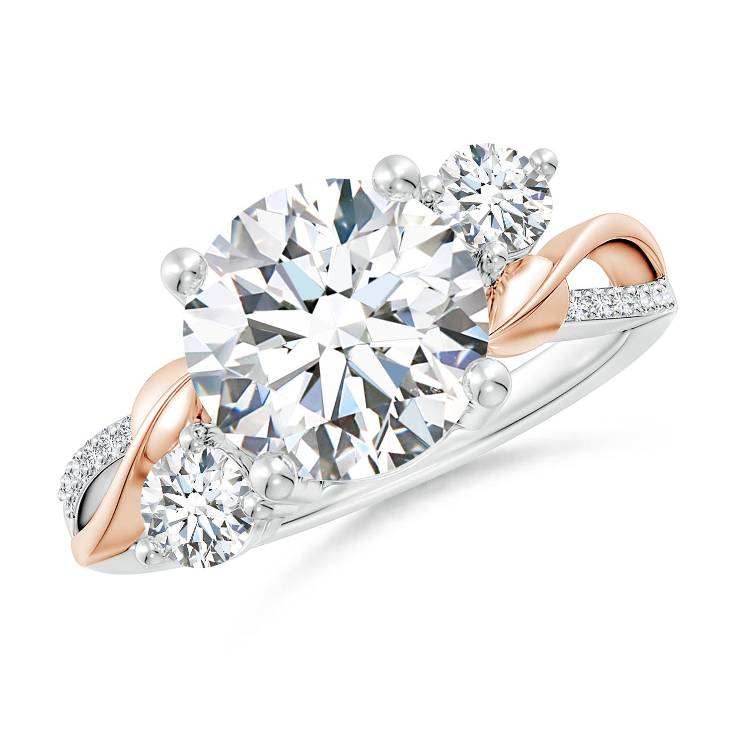 9.2mm FGVS Lab-Grown Three Stone Diamond Twisted Vine Ring in 18K White Gold 18K Rose Gold