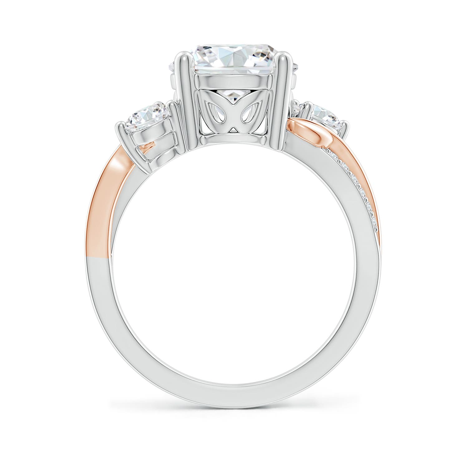 9.2mm FGVS Lab-Grown Three Stone Diamond Twisted Vine Ring in 18K White Gold 18K Rose Gold