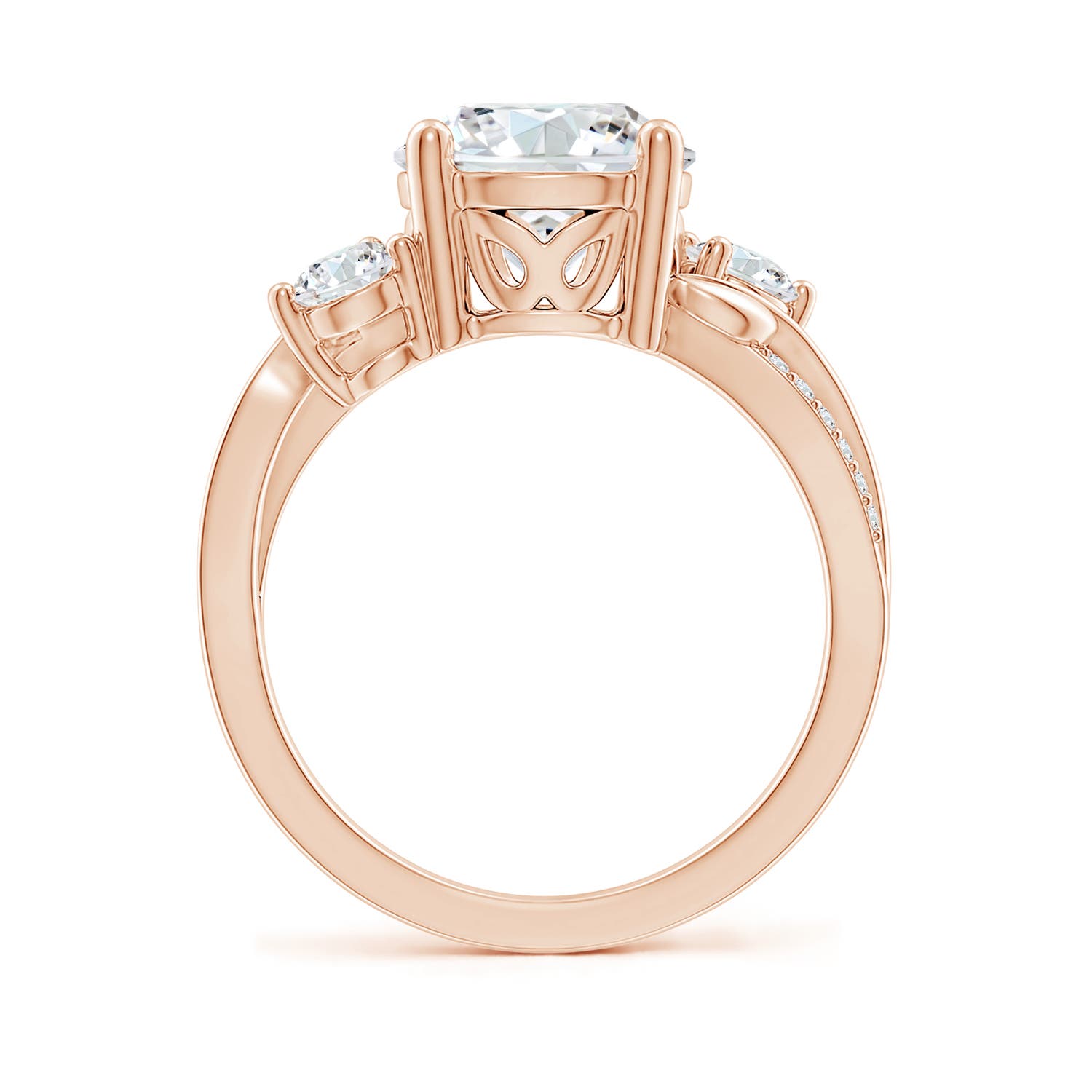 9.2mm FGVS Lab-Grown Three Stone Diamond Twisted Vine Ring in Rose Gold