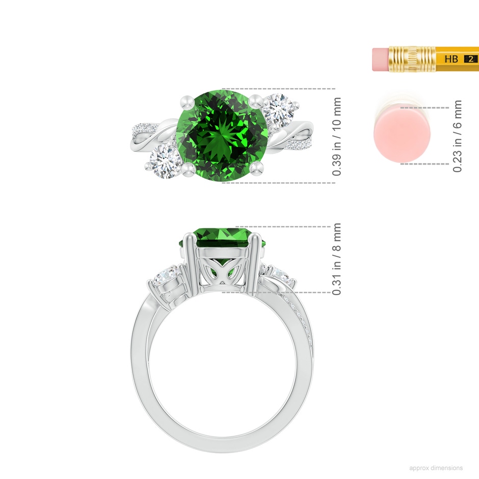 10mm Labgrown Lab-Grown Emerald and Lab Diamond Twisted Vine Ring in 18K White Gold ruler