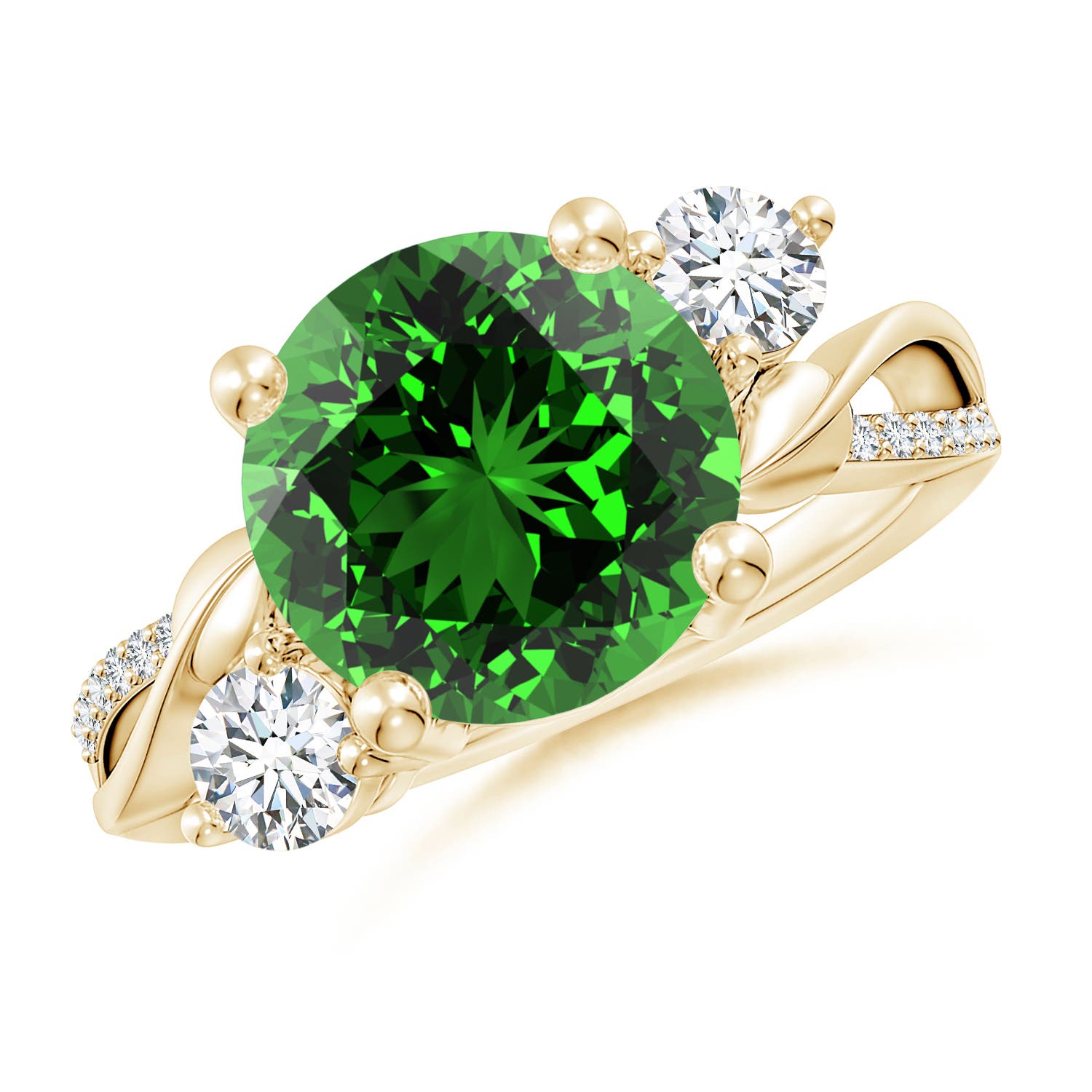 10mm Labgrown Lab-Grown Emerald and Lab Diamond Twisted Vine Ring in 18K Yellow Gold