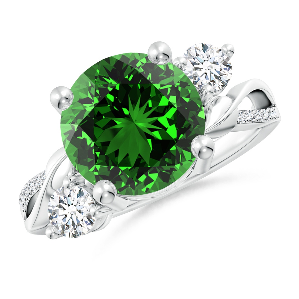 10mm Labgrown Lab-Grown Emerald and Diamond Twisted Vine Ring in P950 Platinum