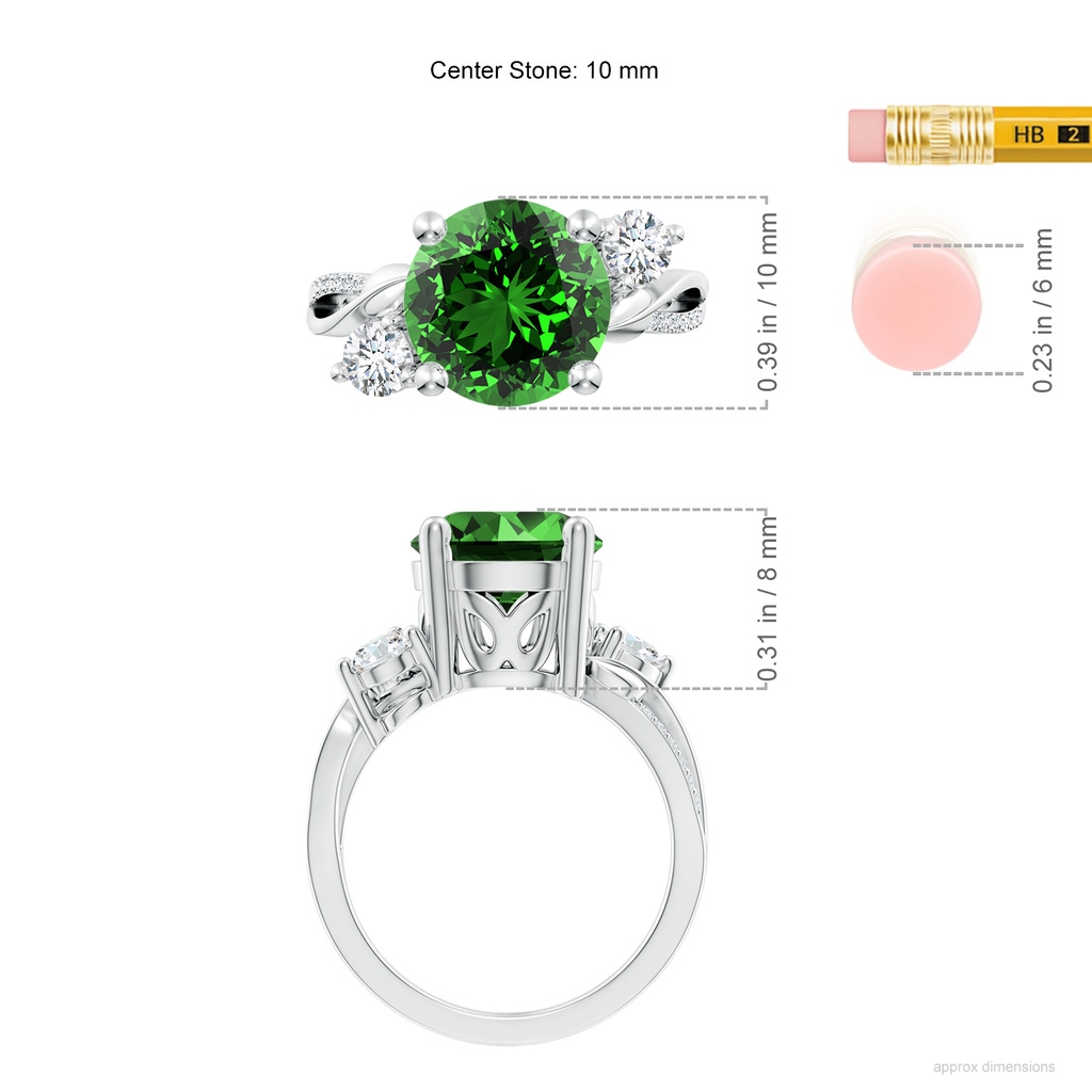 10mm Labgrown Lab-Grown Emerald and Diamond Twisted Vine Ring in P950 Platinum ruler