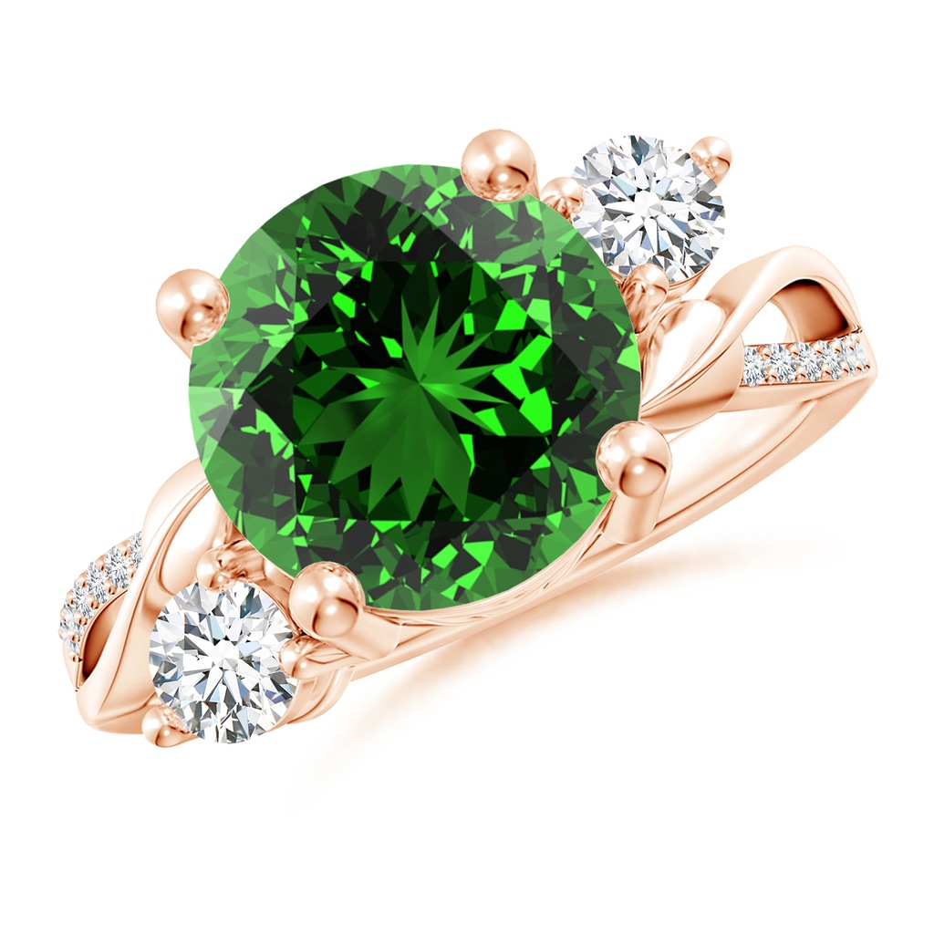 10mm Labgrown Lab-Grown Emerald and Diamond Twisted Vine Ring in Rose Gold