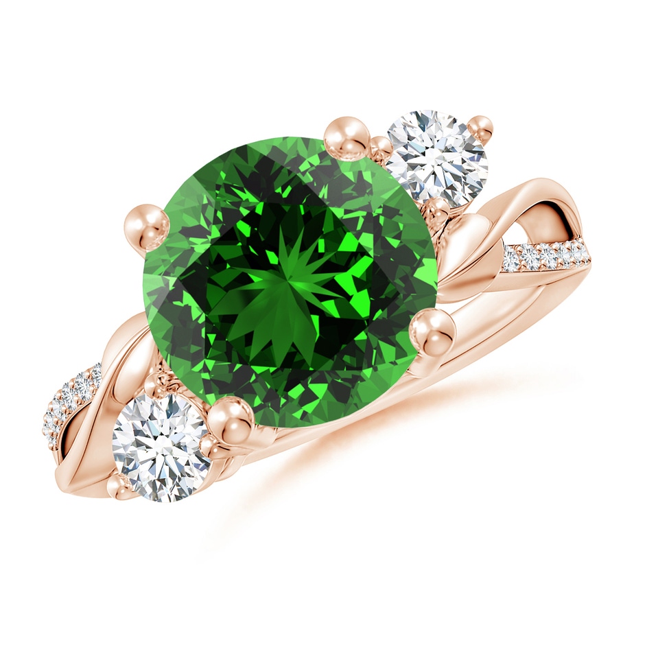 10mm Labgrown Lab-Grown Emerald and Diamond Twisted Vine Ring in Rose Gold 